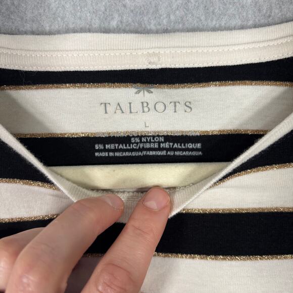 Talbots Shirt Large Cream Gold Metallic Pima Cotton Basic Layer Yacht Sailor - Picture 5 of 9